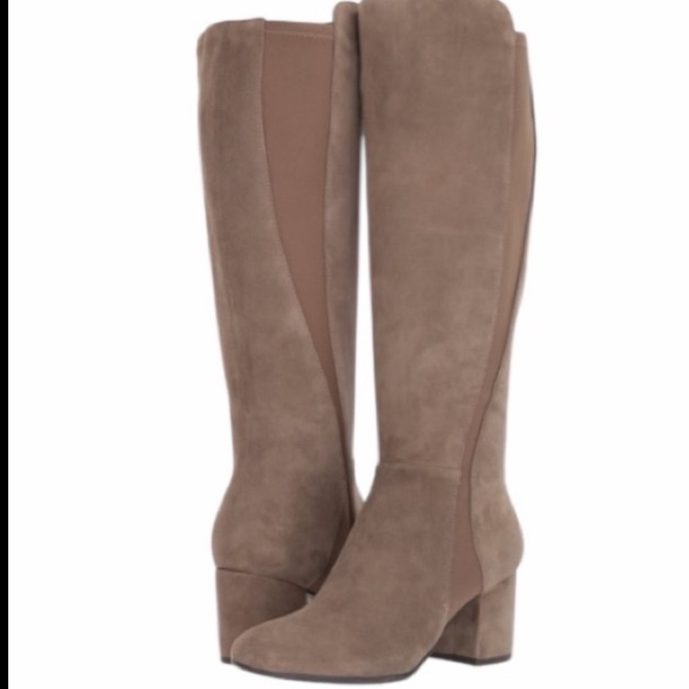Easy Spirit Tall BIONTI Taupe Suede Knee Boots Classic Block Heel Size 8.5
